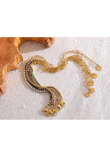 Mavi Eetit Şık Ince Paslanmaz Çelik Zincir Renkli Kübik Zirkonya Bilezik Bileklik 18 K Altın Kaplama Nefis Trendy Takı Kadınlar Yeni Mavi