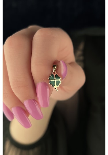 Fiyonk Kuyumculuk 14 Ayar Altın Yeşil Küçük Yonca Kolye Ucu 001