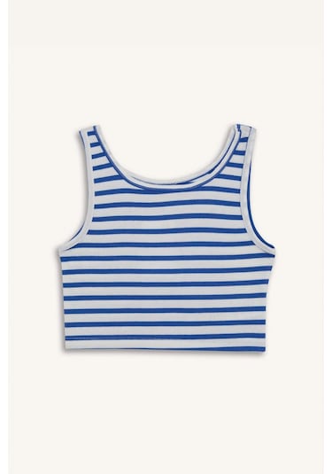 DeFacto Kız Çocuk Bisiklet Yaka Çizgili Atlet Z7814A625HSBE124 Mavi