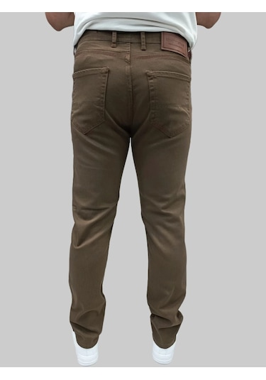 Erkek Enjoy Regular Fit Ligralı Kahverengi Kot Pantolon Kahverengi
