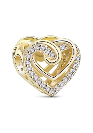 Altın Iç Içe Kalp Charm Gümüş