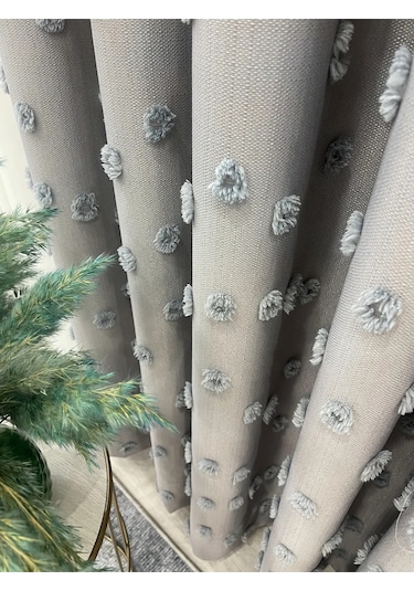 Brillant Carla Puffy Püsküllü Perde İstenilen Tüm Ölçülerde Gri Gri