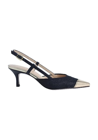 Poletto Hakiki Deri /tekstil Sıyah-altın Ayakkabı Stiletto 9841 59-2509 Siyah