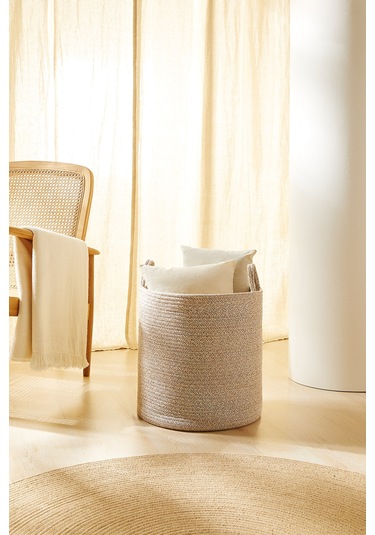 Ocean Home Textile Bej Kırçıllı Pamuklu Halat Sepet 40 x 40 cm