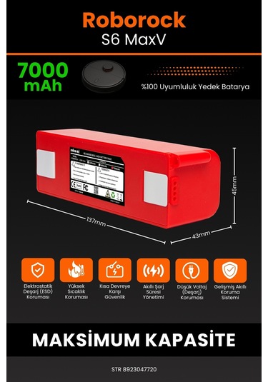 Roborock S6 Max V Uyumlu Kutusuz 7000 Mah Süpürge Bataryası