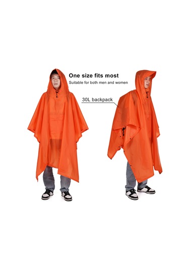 Tomshoo Kapşonlu Yağmur Panço Cep Hafif Su Geçirmez Turuncu