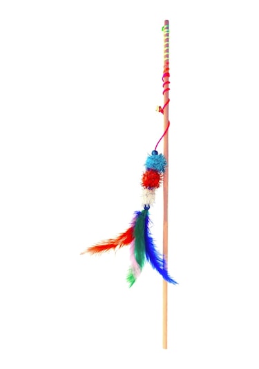 Patiderm Ponponlu Kedi Oltası Tüylü ve Zilli Ahşap Saplı 50 CM