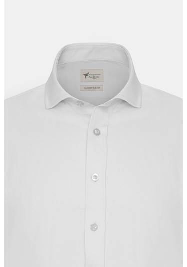 AC&Co / Altınyıldız Classics Erkek BEYAZ Slim Fit Dar Kesim İtalyan Yaka Armürlü Pamuklu Basic Gömlek Beyaz