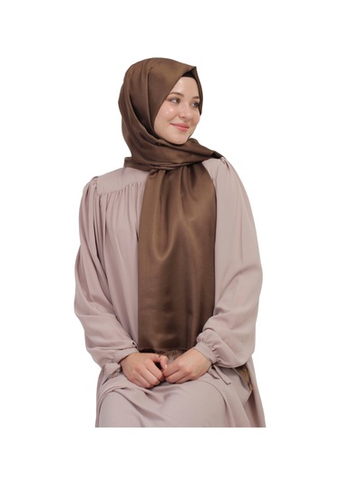 Çift Taraflı Düz Jakar Şal Parlak & Mat Dokulu, Özel Gün Şalı, Düz Renk KAhverengi