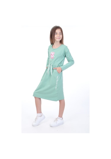 Toontoy Kız Çocuk Neon Baskılı Elbise Yeşil