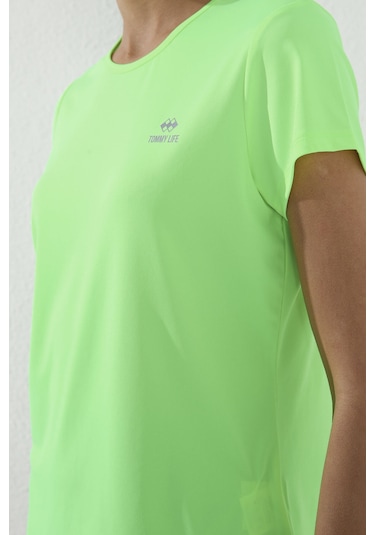 Neon Yeşil Basic Kısa Kol Standart Kalıp O Yaka Kadın T-shirt - 97144 Neon Yeşil