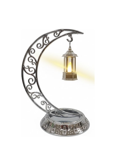 Dekoratif 28 Cm Hilal Parlak Gümüş Ramazan Led Lamba 10 Cm Kancalı Set Diğer