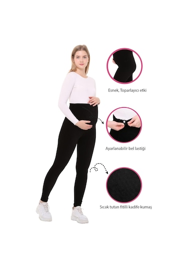 Luvmabelly Myra8050b Beli Ayarlanabilir Kışlık Kadife Hamile Tayt -siyah-siyah