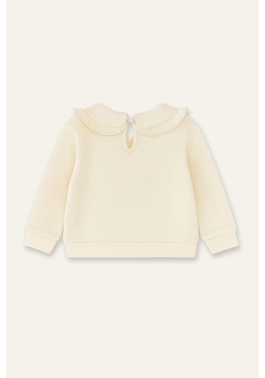 Mininio Kız Bebek Yakası Nakışlı Sweatshirt - Krem Krem