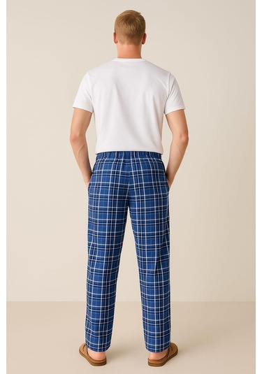 Erkek Desenli Cepli % 100 Pamuk Tek Alt İndigo İndigo