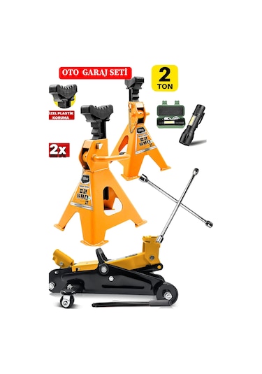 2ton/2000kg Tekerlekli Araba Krikosu + 2ton Sehpa Tip + Bijon Set