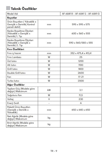 Vestel AF-6841 G 70 L Ankastre Fırın