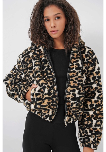 Gabria Kapişonlu Desenli Kısa Mont Siyah