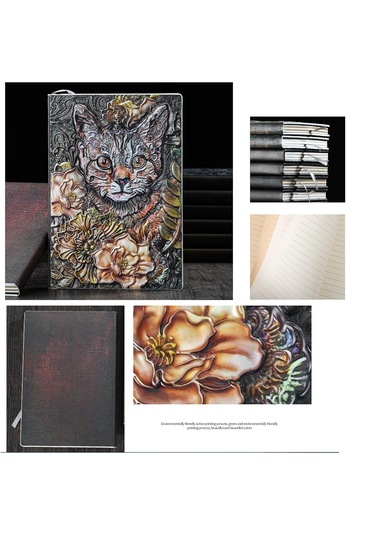 Hediyelik Deri Defter 3d Kedi Kabartmalı Defter
