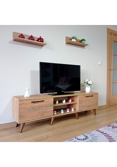 Mobilya Sepeti Ms 85 Mdf Tv Ünitesi Dolabı Raflı Ceviz