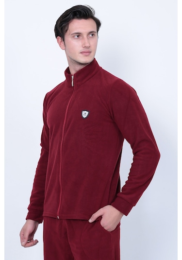 Lukitus Tam Fermuarlı Polar Erkek Eşofman Takımı Bordo
