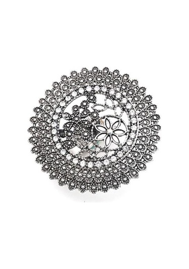 Gümüş Büyük Altın Rengi Kadın Midi Yüzük İşlemeli Çiçek Desenli Retro Parti Gümüş