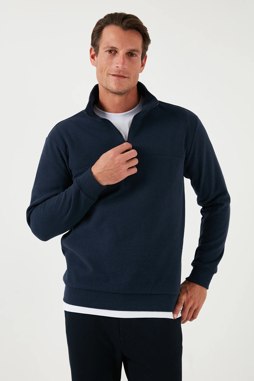 Buratti Pamuklu Regular Fit Yarım Fermuarlı Dik Yaka 2'Li Paket Erkek Kazak 456112S2 Lacivert-Mürdüm