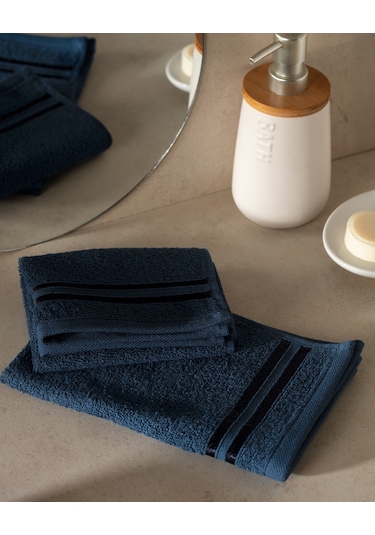 Maynor Bordürü Floşlu 2'li %100 Pamuk El Havlusu - Lacivert 8684427114421 Lacivert