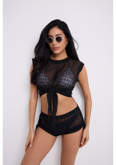 By Papi Büzgülü Tül Şort Siyah