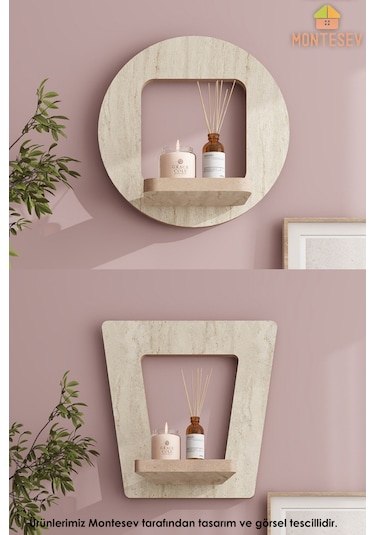 Ahşap Dekoratif Duvar Rafı 2 Li / 3 Lü Set Mtsv - 541 Mermer Desenli