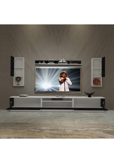Decoraktiv Trendstyle 270da Mdf Tv Ünitesi Tv Sehpası Beyaz - Siyah Mermer