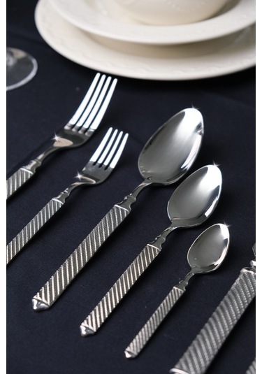 Lugga Linda Sade Çatal Kaşık Bıçak Takımı 12 Kişilik 84 Parça Gri
