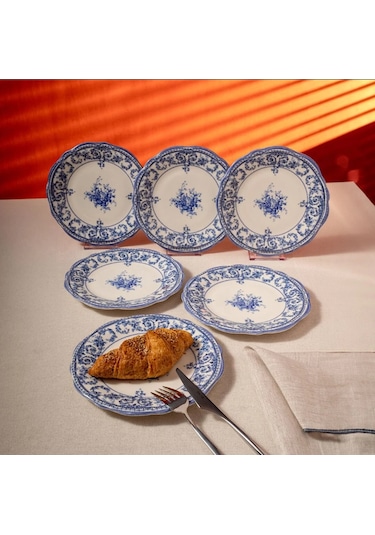 Fecra Majestic Blue 6 Parça Pasta Tabağı Seti Beyaz - Mavi