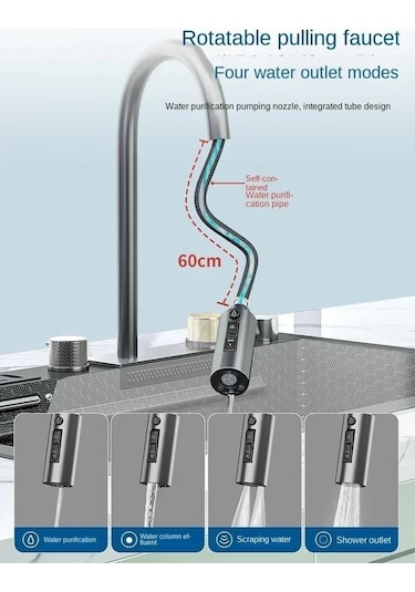 ﻿ Çelik 7 Fonksiyon Arıtmalı Fiskiye Akıllı Eviye Ve Batarya Seti Antrasit