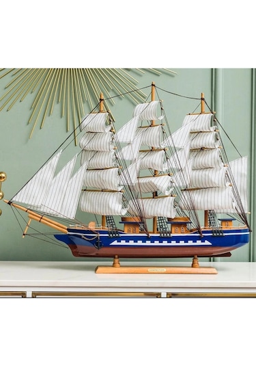 Ahşap Yelkenli Gemi 75cm El Yapımı Vintage Dekor Model Yat