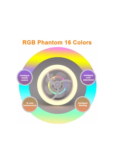 Vkemall Uzaktan Kumandalı 50w Led Fan Işığı E27 Hareketli Kafa Rgb Tavan Vantilatörü Lam Çok Renkli