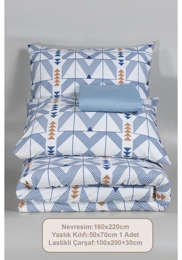 Elart Marcus Nevresim Takımı Tek Kişilik %100 Pamuk Ranforce Lastikli Çarşaf 160x220 Cm Mavi Mavi