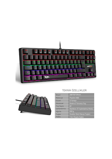 Fullflex Mekanik Klavye Gaming Klavye 87 Tuşlu Hot Swap Işıklı Türkçe Q Klavye Red Oyuncu Klavyesi