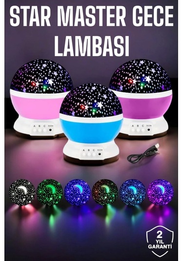 Mavi Ve Mor Işıklı Star Master Projeksiyon Lambası Çok Renkli