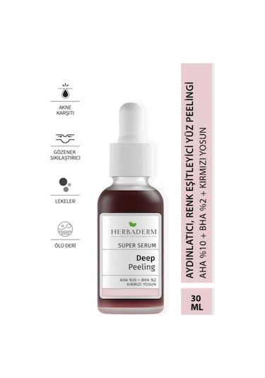 Herbaderm Süper Serum Aydınlatıcı Cilt Tonu Eşitleyici Peeling 30 ML