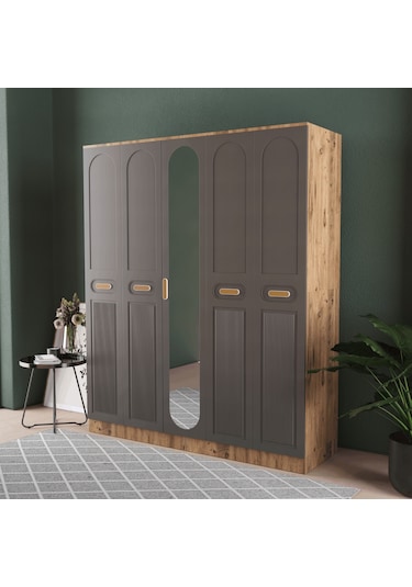 Pera 5 Kapaklı Eko Gardırop - Mdf Kapak Antrasit