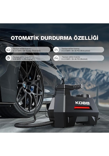 Kobb Kb180 12volt 150 Psı Ayarlanabilir Dijital Basınç Göstergeli Lastik Şişirme Pompası Fr Kb180