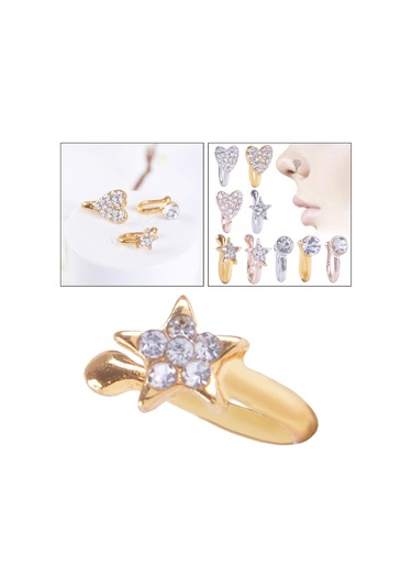 Suntek Glitter Klipsli Sahte Burun Halkası Altın-yıldız Altın