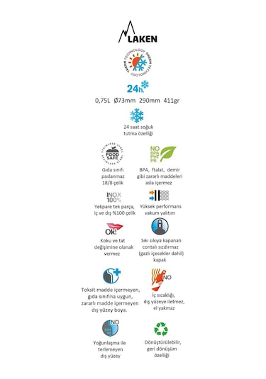 Laken Çelik 18/8 Jannu Termos Sise 0.75 L - Sarı Std-Tek Renk