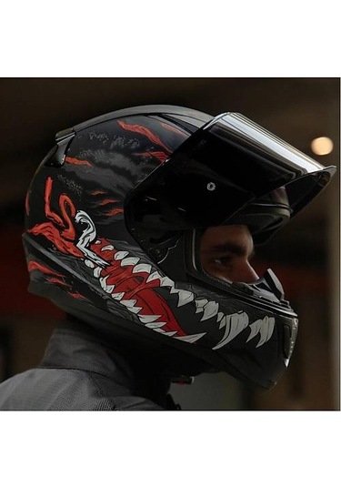 Ls2 Rapıd 2 Kaıju Kapalı Motosiklet Kaskı Siyah Camlı Siyah - Kırmızı