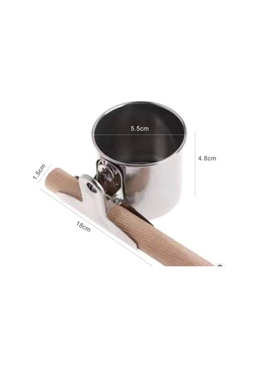 Yuntech01 Kuş İçme Yeme Aleti - Paslanmaz Çelik Kupa + Ahşap Çubuk - Tek Kupa - Kuş Yemleme Takımı