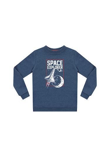 Denokids Uzay Kaşifi Erkek Çocuk İndigo Sweatshirt Renkli