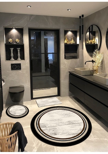 Lovely - Krem Kaymaz Taban Yuvarlak Banyo Halısı 100x100-60x60-4 Krem