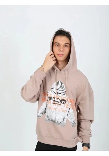 Erkek Çocuk Kapüşonlu Not Hoodies Yazılı Sweatshirt-15230 Bej