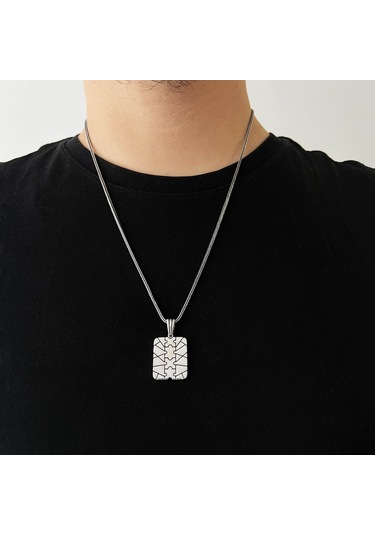 925 Ayar Gümüş Yapboz Tasarım Erkek Kolye Gümüş